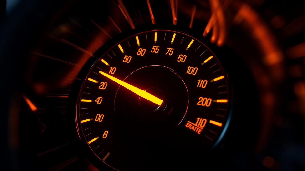 Glowing speedometer representing internet speed test results