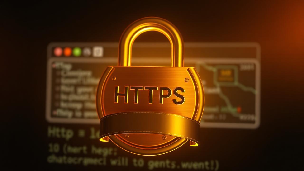 Golden HTTPS padlock representing SSL certificate security
